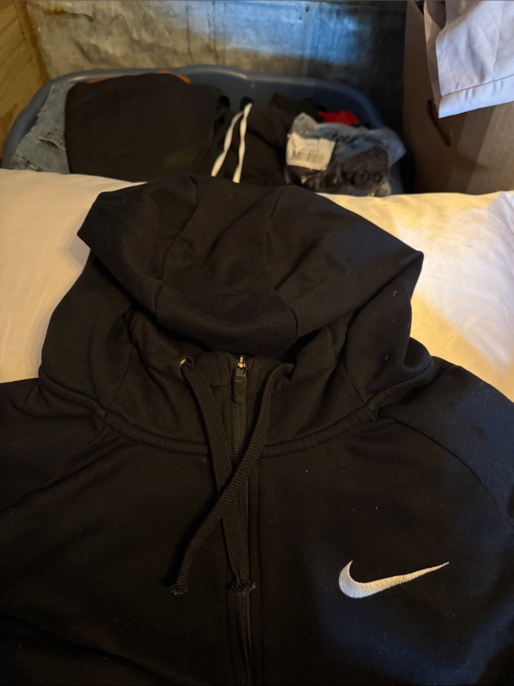 Nike Black Full Zip Hoodie with White Swoosh